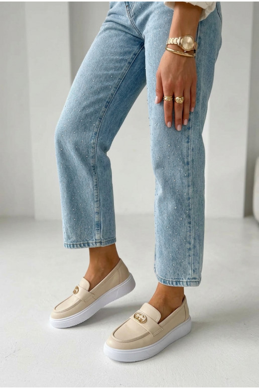 Kožené Dámske mokasíny na platforme Vinceza 39974 béžová