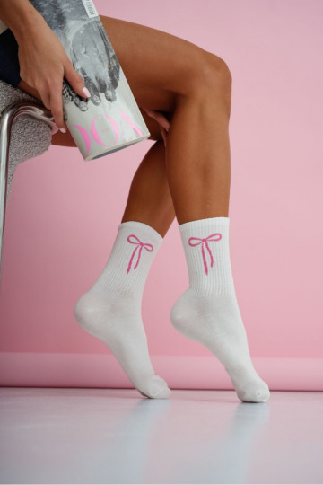 Ponožky Dámske biela farba IN Prążek S Pink Kokardką
