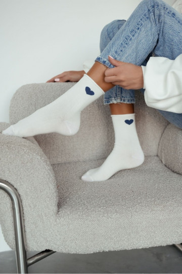 Ponožky Dámske slonovina Bez tlakutmavomodrám Srdiečkam