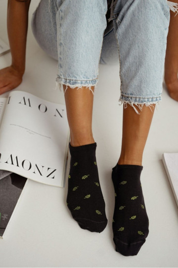 Ponožky Dámske Liście čierna
