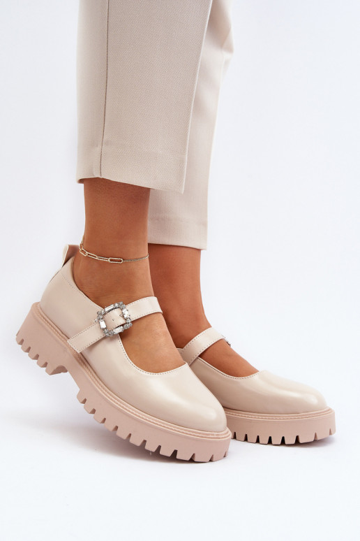 Lakované dámske topánky ozdobiť s prackami béžová Lindnessa