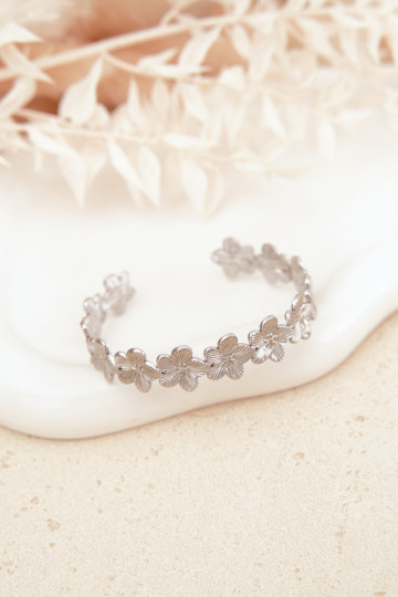 Náramok Žena z nerezovej ocele s kvetinovými motívmiuszki strieborná farba 2