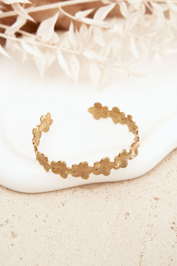 Náramok Žena z nerezovej ocele s kvetinovými motívmiuszki zlatej farby 2