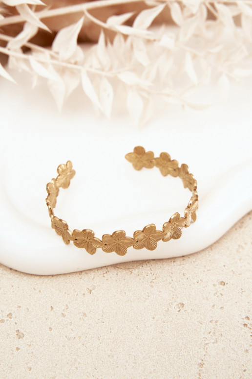 Náramok Žena z nerezovej ocele s kvetinovými motívmiuszki zlatej farby