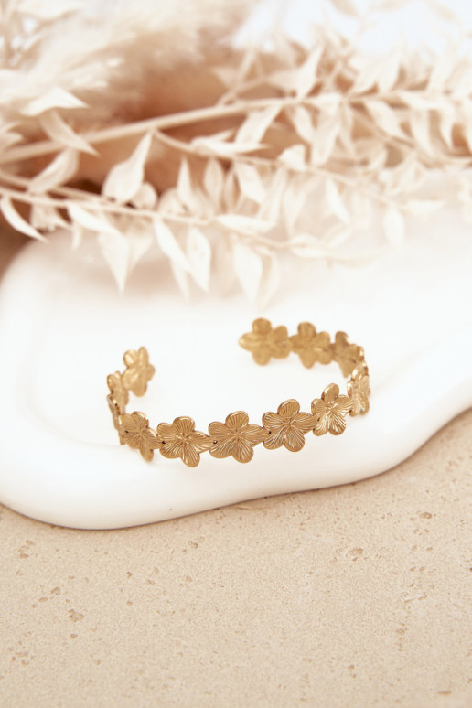 Náramok Žena z nerezovej ocele s kvetinovými motívmiuszki zlatej farby