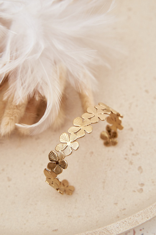 Náramok Žena z nerezovej ocele s kvetmi zlatej farby