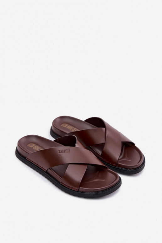 Kožené papuče pre mužov Big Star TT174218 tmavohnedá