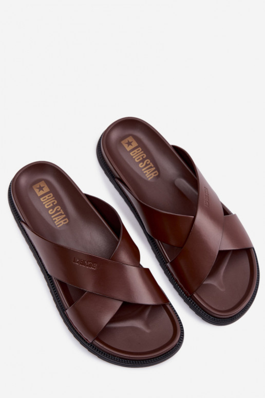 Kožené papuče pre mužov Big Star TT174218 tmavohnedá