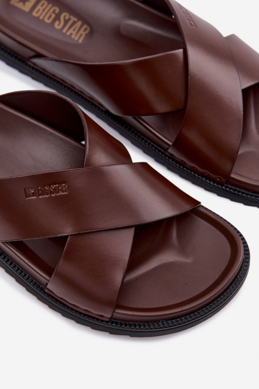 Kožené papuče pre mužov Big Star TT174218 tmavohnedá