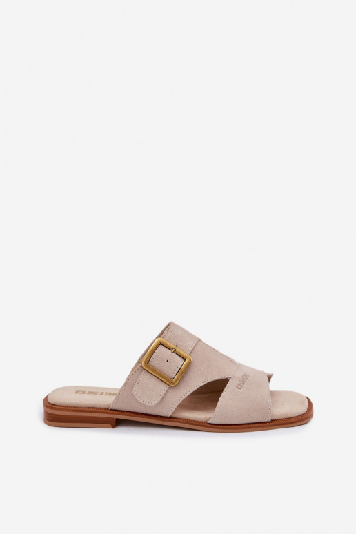 Dámske semišové papuče so širokými podpätkami s prackami Big Star TT274476 béžová