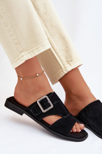 Dámske semišové papuče so širokými podpätkami s prackami Big Star TT274477 čierna