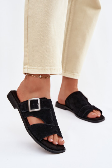 Dámske semišové papuče so širokými podpätkami s prackami Big Star TT274477 čierna 2