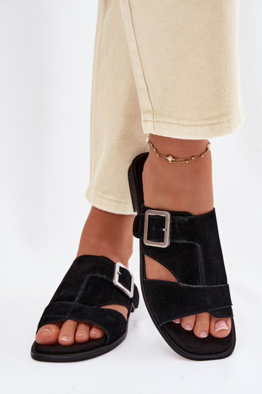 Dámske semišové papuče so širokými podpätkami s prackami Big Star TT274477 čierna