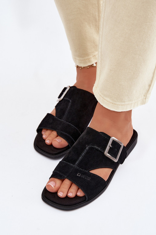 Dámske semišové papuče so širokými podpätkami s prackami Big Star TT274477 čierna