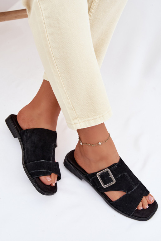 Dámske semišové papuče so širokými podpätkami s prackami Big Star TT274477 čierna