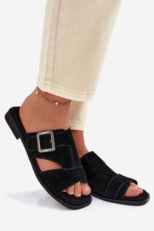 Dámske semišové papuče so širokými podpätkami s prackami Big Star TT274477 čierna