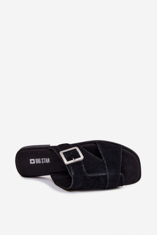 Dámske semišové papuče so širokými podpätkami s prackami Big Star TT274477 čierna