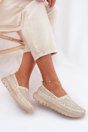 s prvkami prelamovania Jednoduché dámske mokasíny Sergio Leone MK099H béžová-zlatej farby