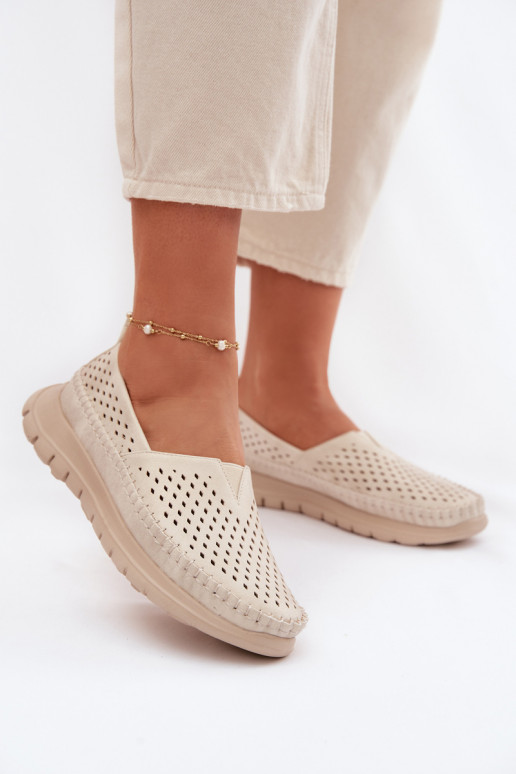 s prvkami prelamovania Jednoduché dámske mokasíny Sergio Leone MK099H béžová-zlatej farby