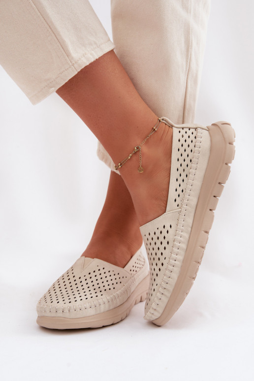 s prvkami prelamovania Jednoduché dámske mokasíny Sergio Leone MK099H béžová-zlatej farby