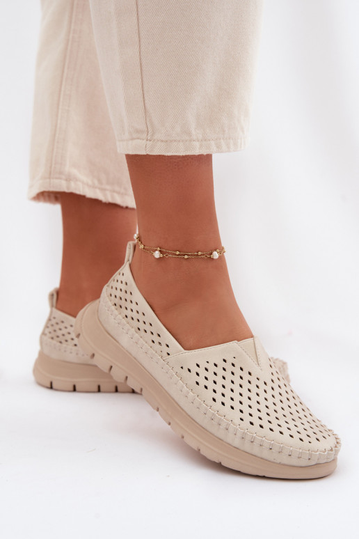 s prvkami prelamovania Jednoduché dámske mokasíny Sergio Leone MK099H béžová-zlatej farby