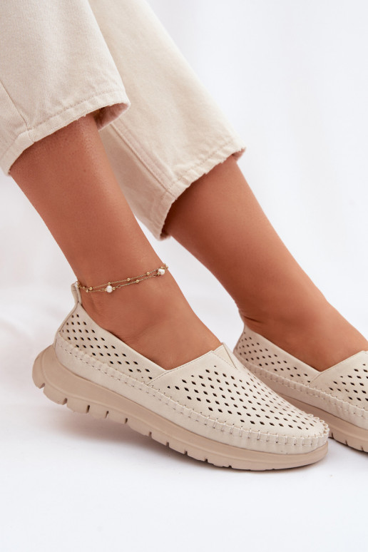 s prvkami prelamovania Jednoduché dámske mokasíny Sergio Leone MK099H béžová-zlatej farby