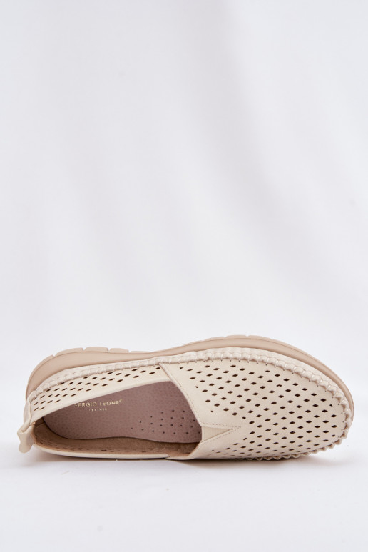 s prvkami prelamovania Jednoduché dámske mokasíny Sergio Leone MK099H béžová-zlatej farby