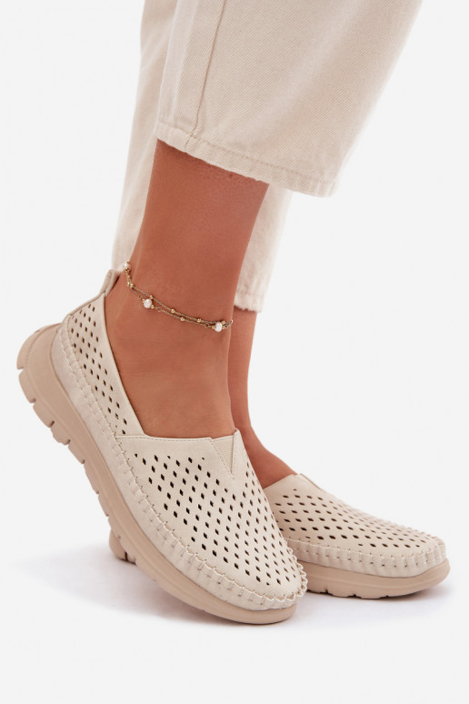 s prvkami prelamovania Jednoduché dámske mokasíny Sergio Leone MK099H béžová-zlatej farby