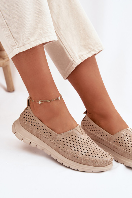 s prvkami prelamovania Jednoduché dámske mokasíny Sergio Leone MK099H zlatej farby