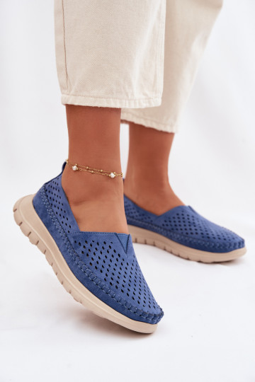 s prvkami prelamovania Jednoduché dámske mokasíny Sergio Leone MK099H Modrá