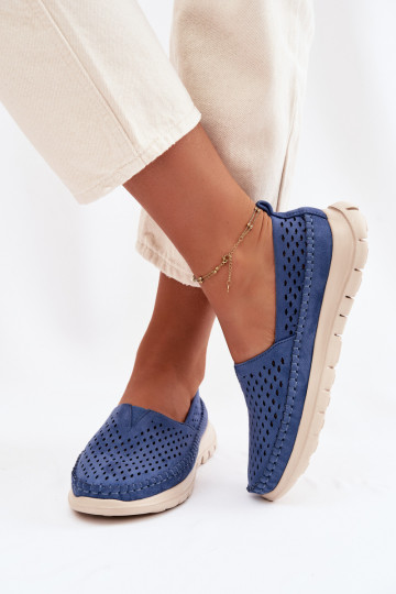 s prvkami prelamovania Jednoduché dámske mokasíny Sergio Leone MK099H Modrá 2