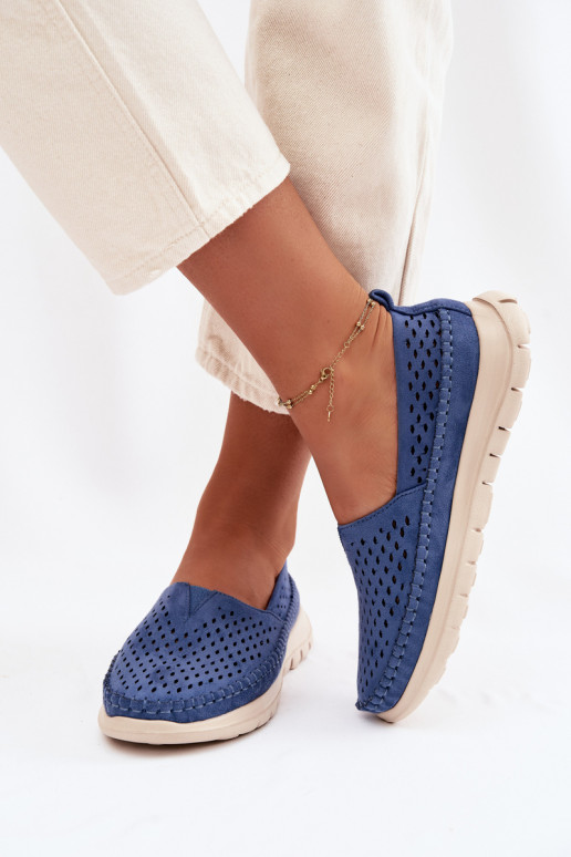 s prvkami prelamovania Jednoduché dámske mokasíny Sergio Leone MK099H Modrá