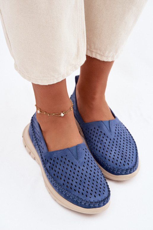 s prvkami prelamovania Jednoduché dámske mokasíny Sergio Leone MK099H Modrá