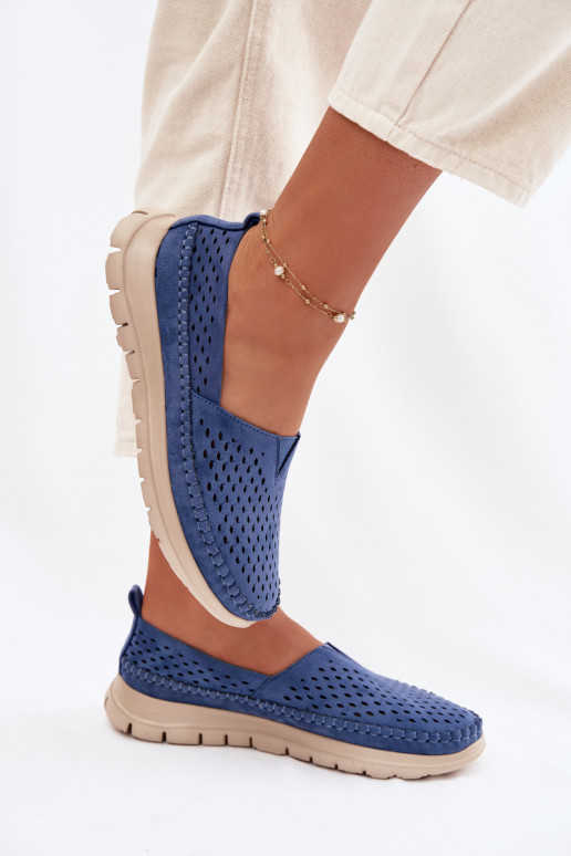 s prvkami prelamovania Jednoduché dámske mokasíny Sergio Leone MK099H Modrá