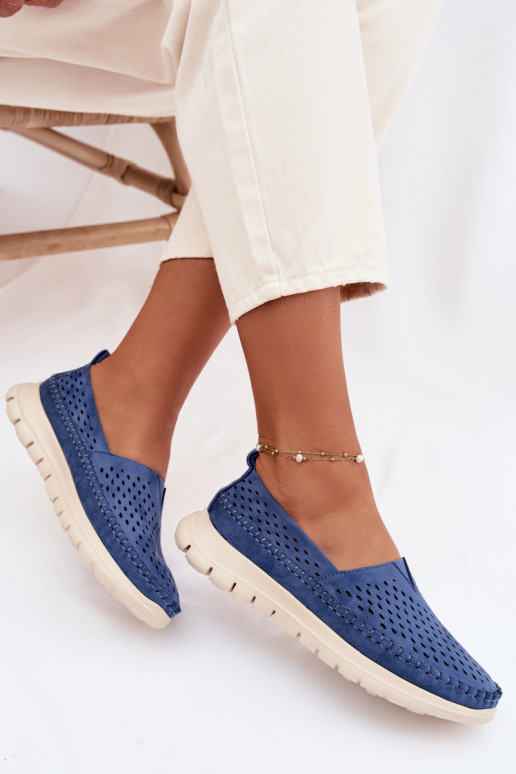 s prvkami prelamovania Jednoduché dámske mokasíny Sergio Leone MK099H Modrá