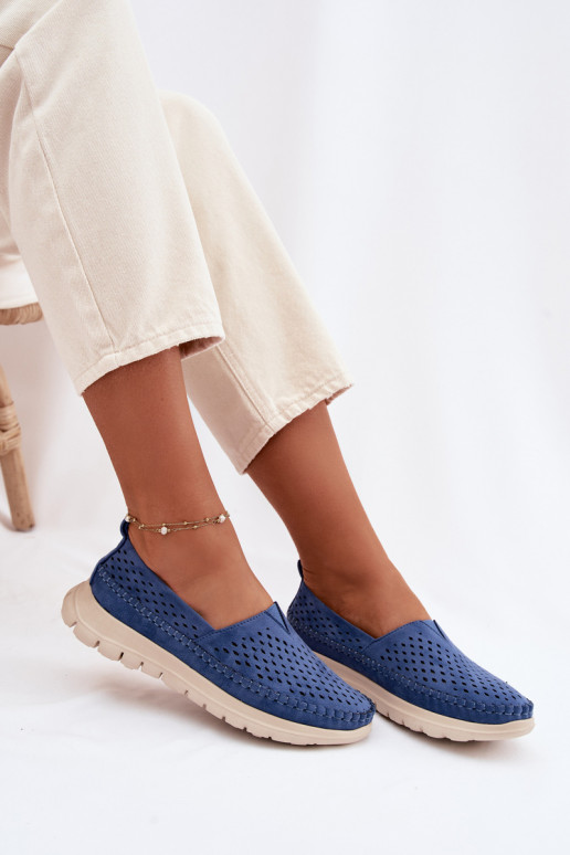 s prvkami prelamovania Jednoduché dámske mokasíny Sergio Leone MK099H Modrá