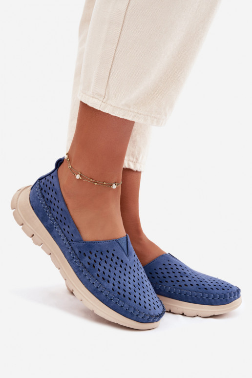 s prvkami prelamovania Jednoduché dámske mokasíny Sergio Leone MK099H Modrá