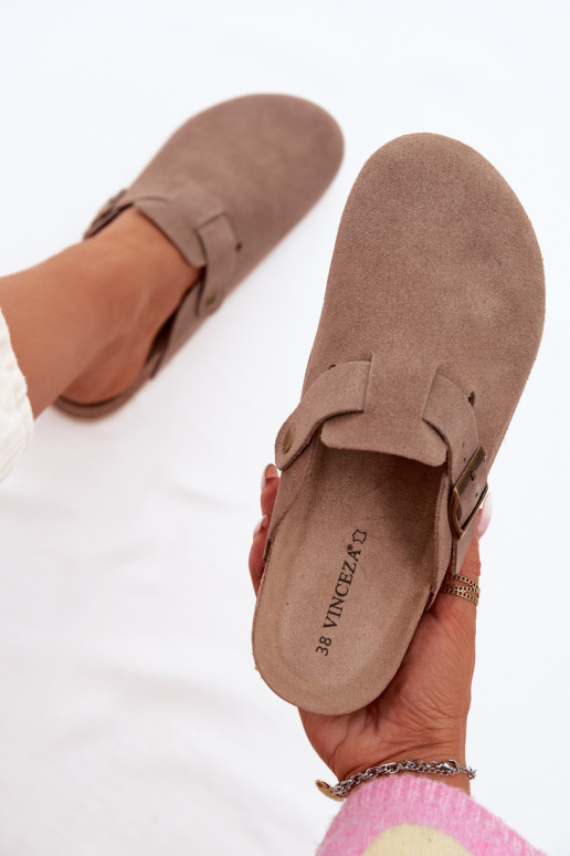 Dámske papuče DrevákyZapnutéturalnego zo semišuu Vinceza 101332 béžová