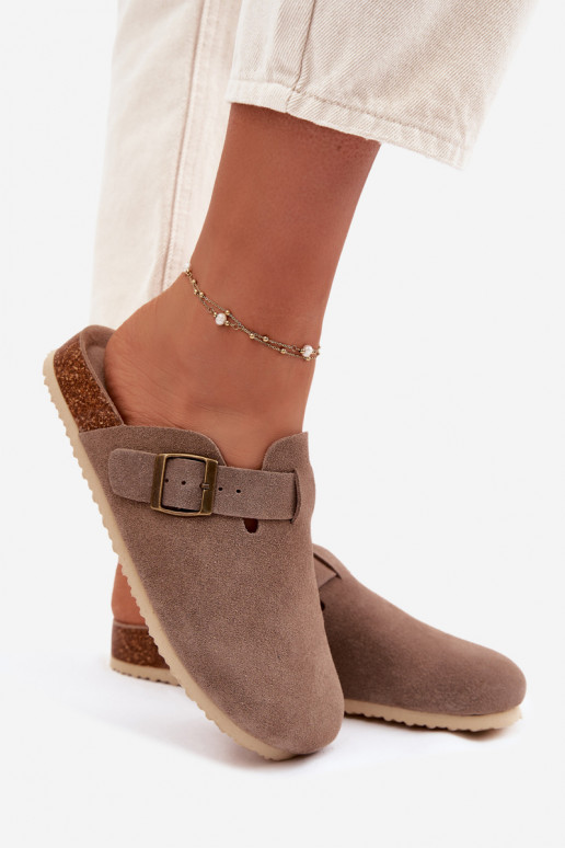 Dámske papuče DrevákyZapnutéturalnego zo semišuu Vinceza 101332 béžová