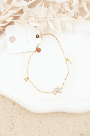 Náramok na nohu S motýľmi zlatej farby 2