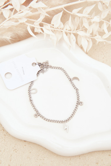 Náramok Zapnuté nohe s príveskami strieborná farba 2