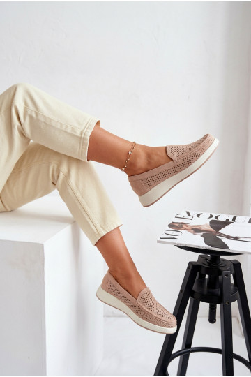 s prvkami prelamovania dámske mokasíny Sergio Leone MK097H béžová 2