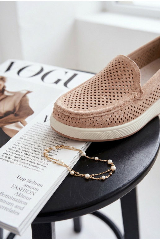 s prvkami prelamovania dámske mokasíny Sergio Leone MK097H béžová