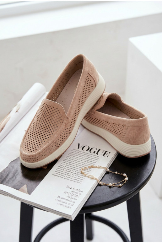 s prvkami prelamovania dámske mokasíny Sergio Leone MK097H béžová