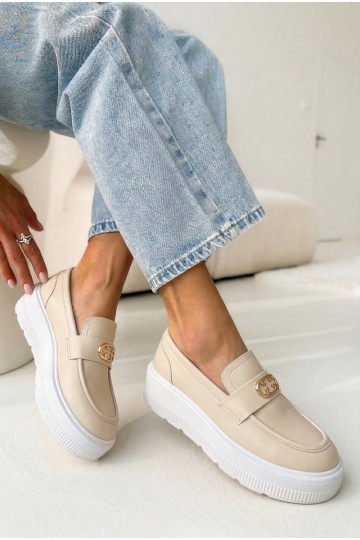 Kožené Dámske mokasíny na platforme Vinceza 39974 béžová