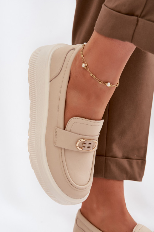 Kožené Dámske mokasíny na platforme Vinceza 39974 béžová