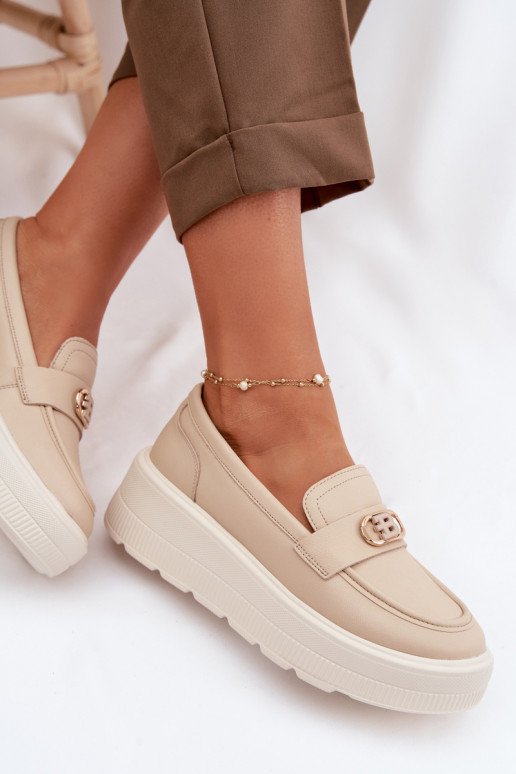 Kožené Dámske mokasíny na platforme Vinceza 39974 béžová