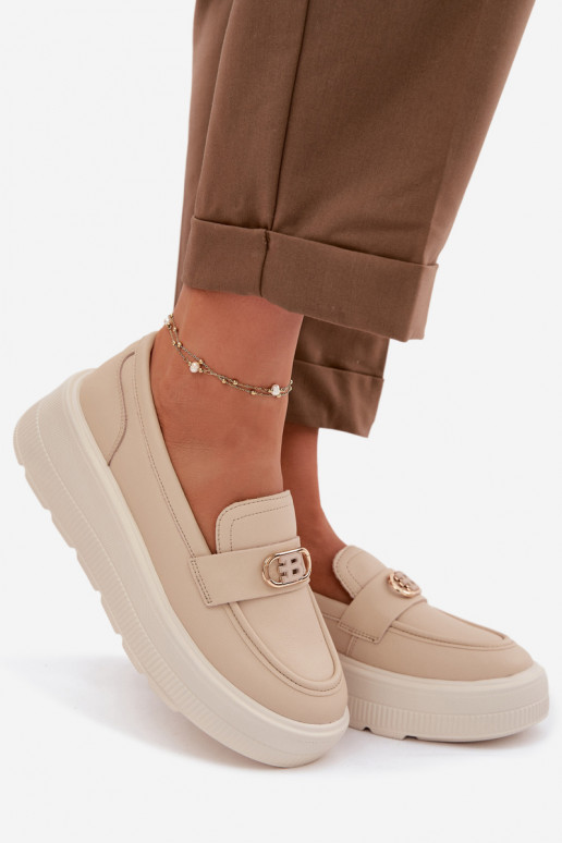 Kožené Dámske mokasíny na platforme Vinceza 39974 béžová