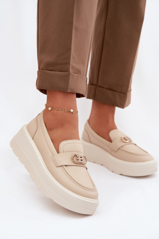 Kožené Dámske mokasíny na platforme Vinceza 39974 béžová