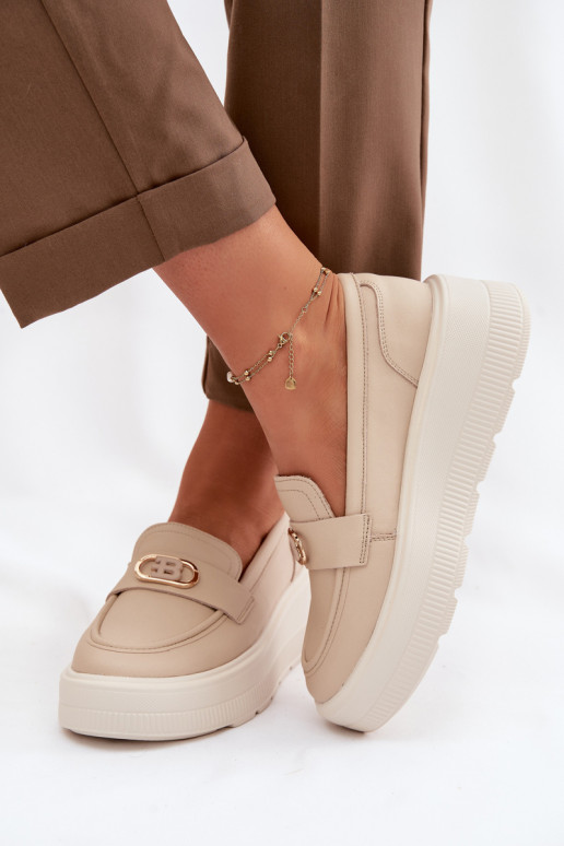 Kožené Dámske mokasíny na platforme Vinceza 39974 béžová